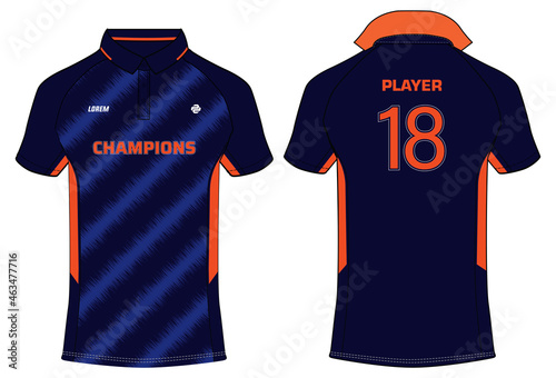Cricket Sports t-shirt jersey design concept vector, sports jersey concept with front and back view. T20 India Cricket Jersey 2021 design concept for soccer, Badminton, Football and volleyball kit