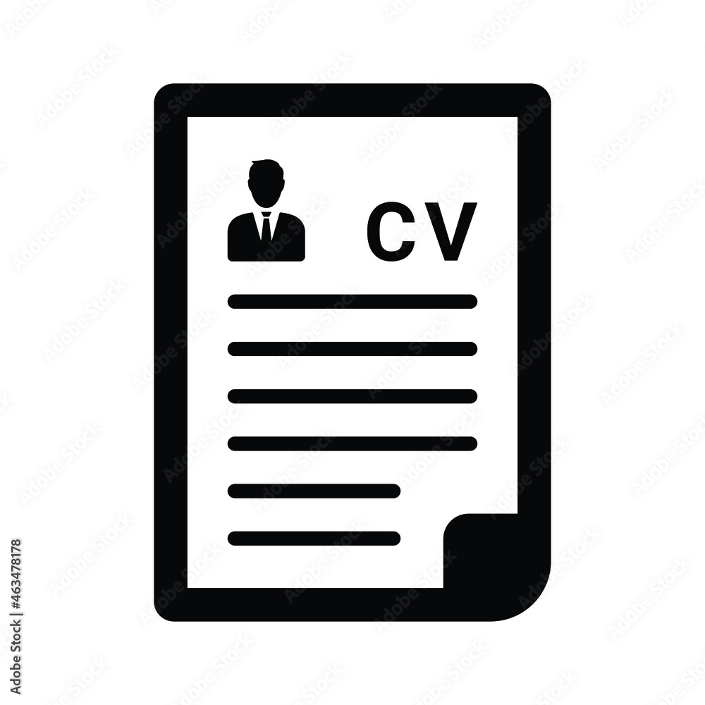 Cv, document icon. Black vector graphics.