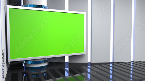 3D Virtual TV Studio News with green screen, 3D Rendering photo