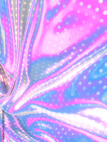 Psychedelic crumpled silk cloth with metallic sparkling polka dot geometric pattern. 3d rendering digital illustration