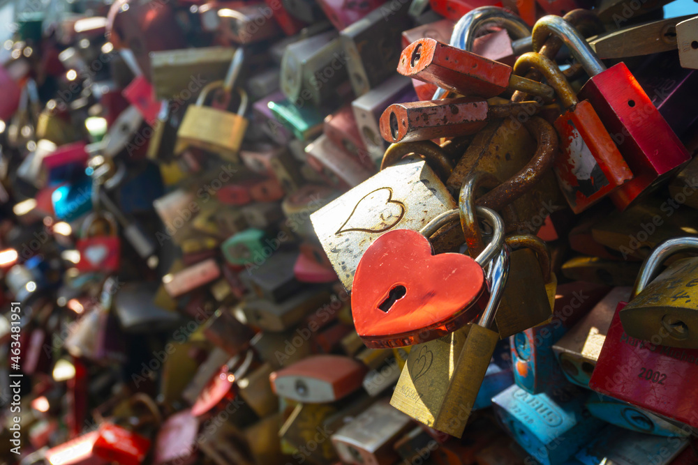Closeup shot of lovers locks