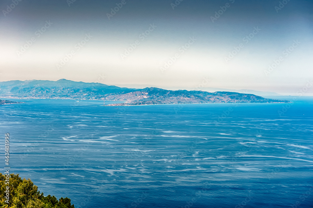 Aerial view of the Strait of Messina, Italy