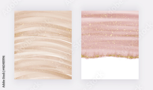 Rose gold and nude watercolor with glitter luxury backgrounds for invitations, cards, banners
 