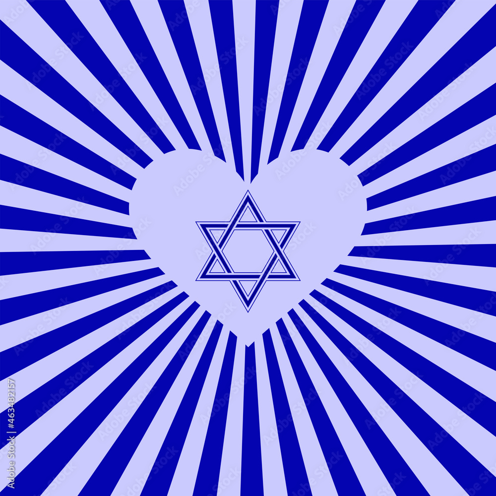 Star of David, heart - radiant blue background - vector. Israel