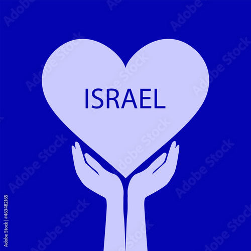 Two hands holding a heart - blue background - vector. Israel. Hanukkah, Sukkot, Rosh Hashanah, Yom Kippur, Rosh Chodesh, Purim, Israel, Judaism,