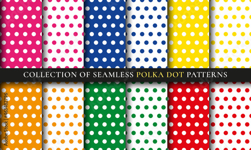 Colorful polka dot seamless pattern background set