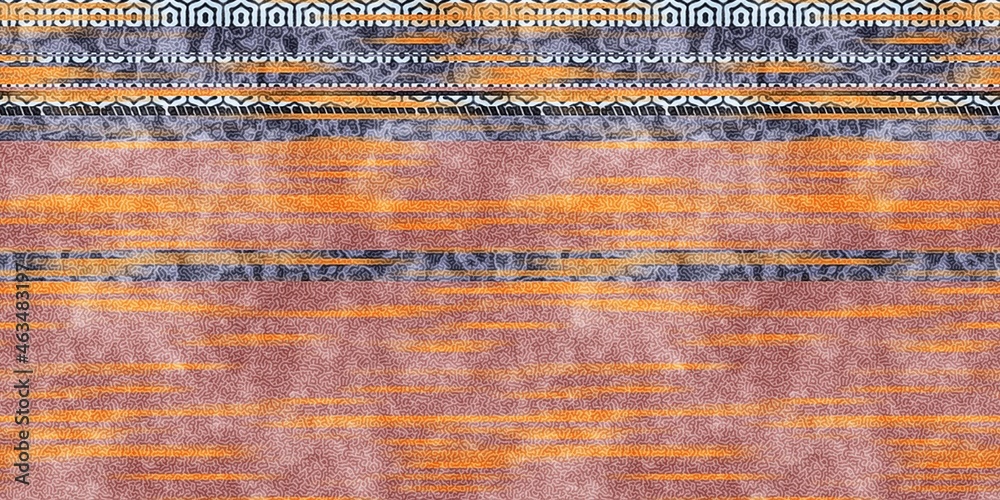 Seamless tribal ethnic stripe grungy border surface pattern design for print. High quality illustration. Faded rug or carpet like cover graphic tile. Thick lines filled with interesting geo textures. Seamless tribal ethnic stripe grungy border surface pattern design for print. High quality illustration. Faded rug or carpet like cover graphic tile. Thick lines filled with interesting geo textures.