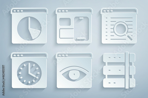 Set Browser incognito window, Search engine, Server, Web developer programming code and Graph chart infographic icon. Vector