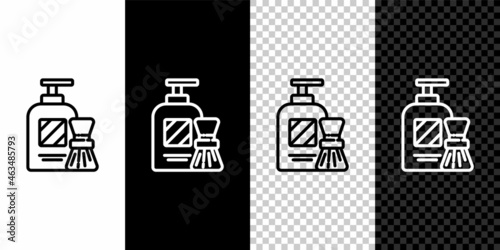 Set line Shaving gel foam and brush icon isolated on black and white background. Shaving cream. Vector Illustration