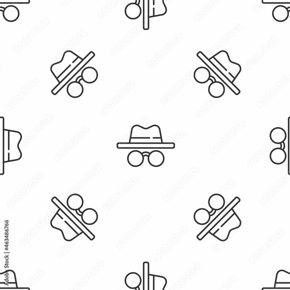 Obraz premium Grey line Incognito mode icon isolated seamless pattern on white background. Vector