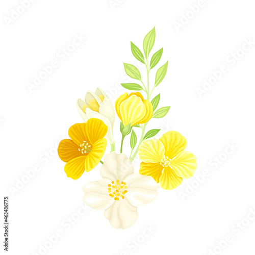 Wallpaper Mural Bright Yellow Flower Bouquet with Delicate Blossom and Green Twig Vector Composition Torontodigital.ca