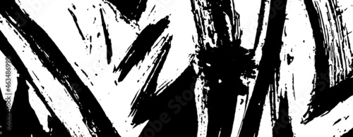 Black and white grunge background. Smears of black paint on white. The abstract backdrop is monochrome. Psychedelic Image