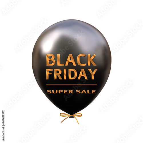 3d black balloon with text Black Friday isolated. Holiday template on white background. Realistic illustration for banner, presentation design, sale. 3d rendering
