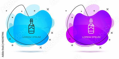 Line Bottles of wine icon isolated on white background. Abstract banner with liquid shapes. Vector