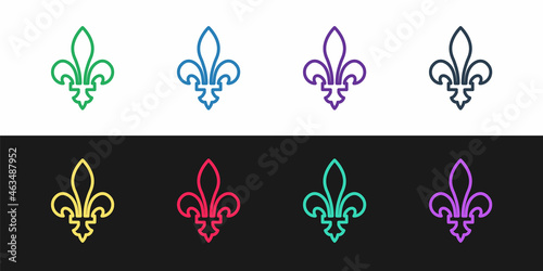 Set line Fleur De Lys icon isolated on black and white background. Vector