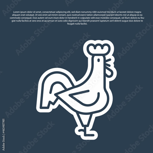 Blue line French rooster icon isolated on blue background. Vector