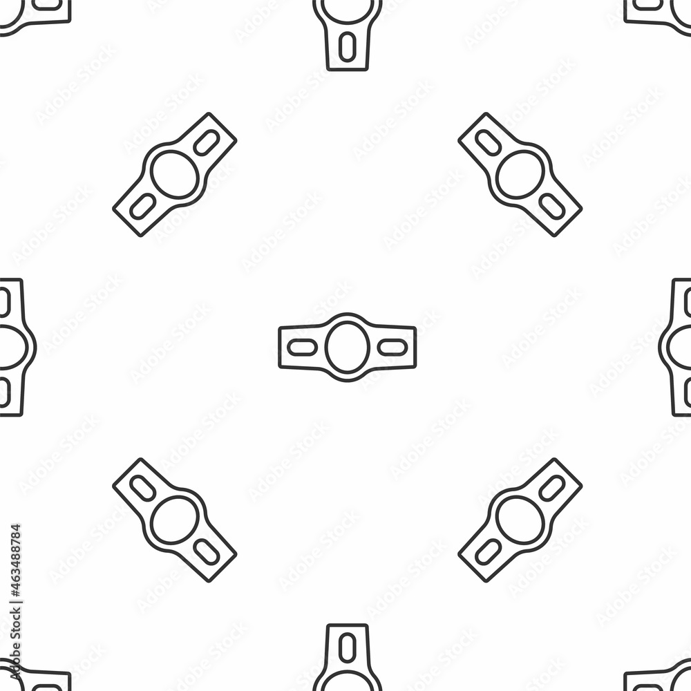 Grey line Boxing belt icon isolated seamless pattern on white background. Belt boxing sport championship winner fight award. Vector