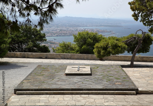 Elefterios Venizelos  grave on memorial place nearby Chania in Crete, greece, view at the Mediterranean sea and pines