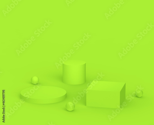 3d green podium minimal studio background. Abstract 3d geometric shape object illustration render.Display for organic food and eco natural product.