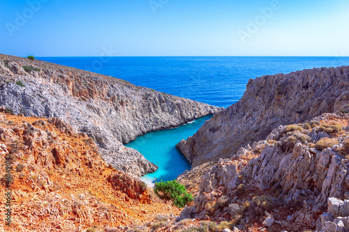 Seitan limania or Agiou Stefanou, the heavenly beach with turquoise water.Chania, Akrotiri, Crete, Greece. photo