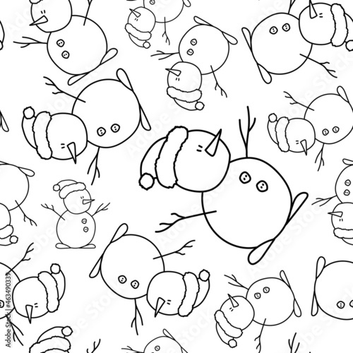 Christmas, new year seamless pattern, snowflakes line illustration. Vector icons of winter holidays, cold season snowfall. Celebration party black white repeated background.