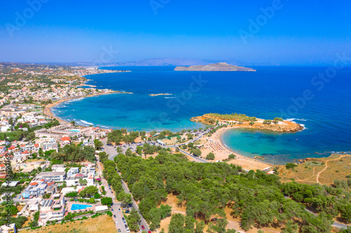 Fototapeta Naklejka Na Ścianę i Meble -  Aerial view of famous beach Agioi Apostoloi, Chania, Crete, Greece.
