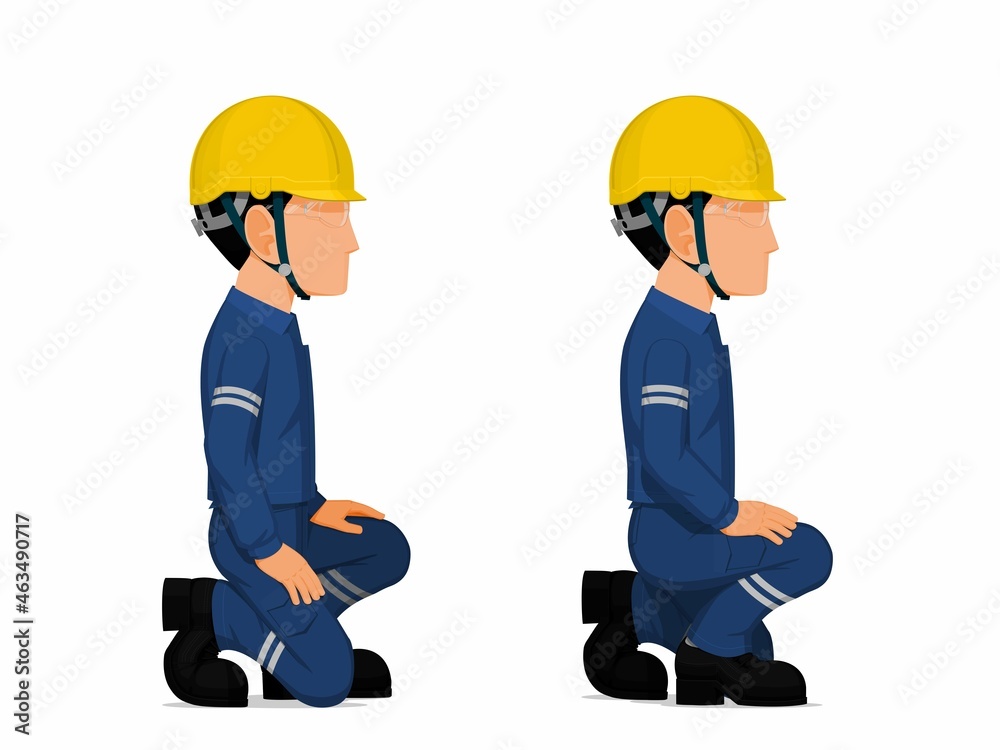 set of workers is sitting on white background - obrazy, fototapety, plakaty 