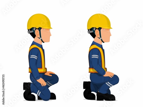 set of workers is sitting on white background