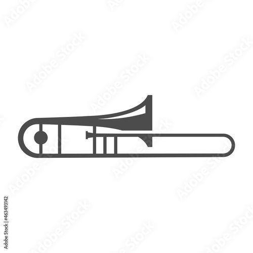 Monochrome trombone simple icon vector illustration. Classical metallic music instrument for jazz photo