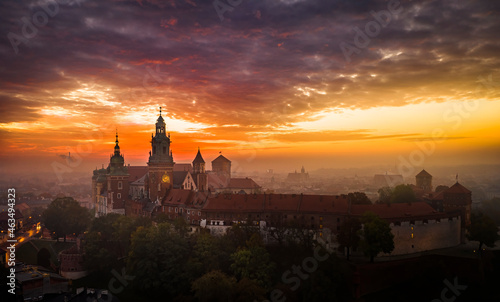 Wawel Royal Castle at magic dawn, Cracow, Poland