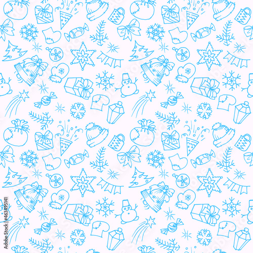 hand-drawn winter and Christmas elements   vector seamless pattern