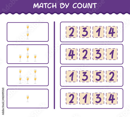 Match by count of cartoon champagne glass. Match and count game. Educational game for pre shool years kids and toddlers