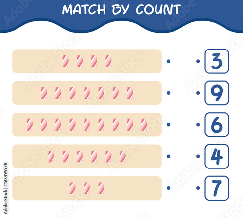 Match by count of cartoon marshmallow. Match and count game. Educational game for pre shool years kids and toddlers
