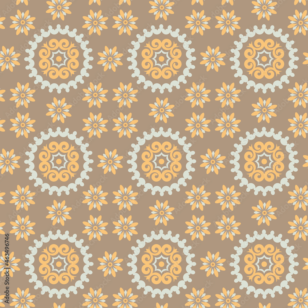 Central asian medallions and flowers vector seamless design