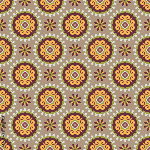 Central asian medallions and flowers, vector seamless design