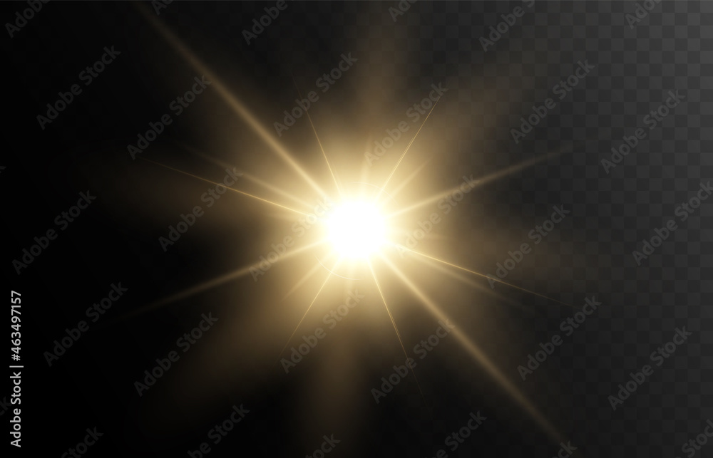 Obraz premium Bright light effect, warm rays, spark, star, sun. Vector