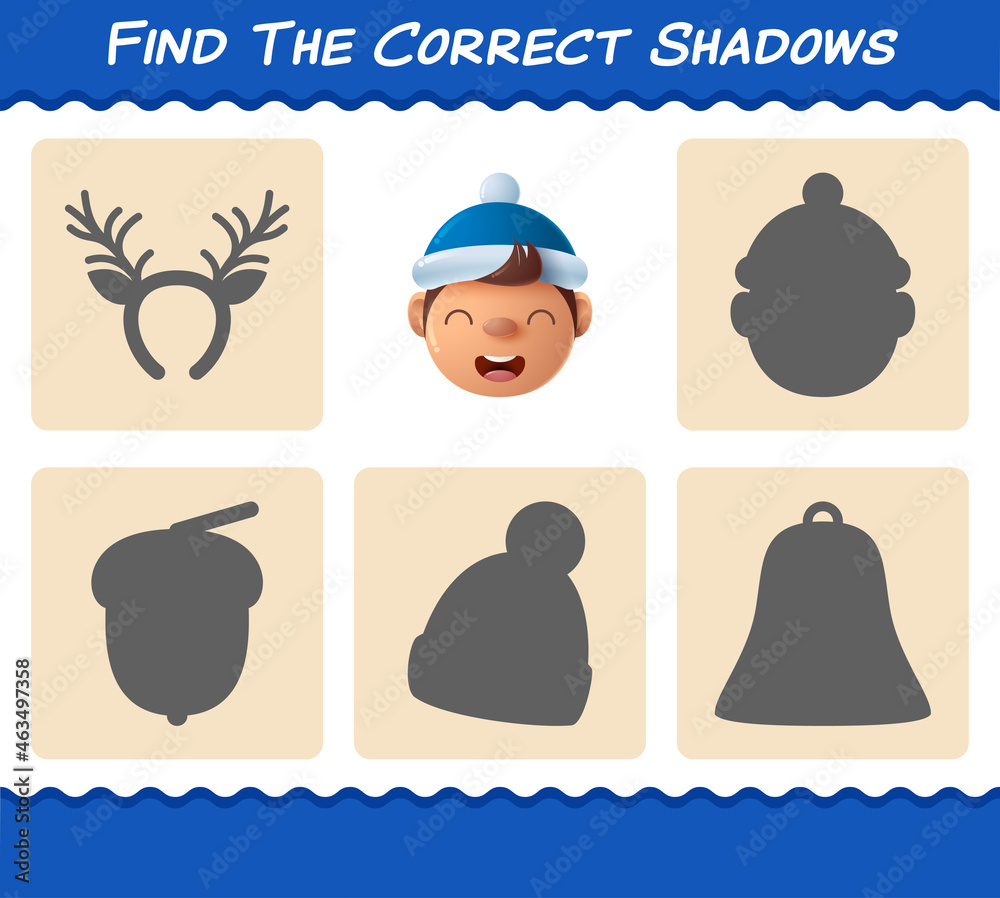 Find the correct shadows of boys. Searching and Matching game. Educational game for pre shool years kids and toddlers