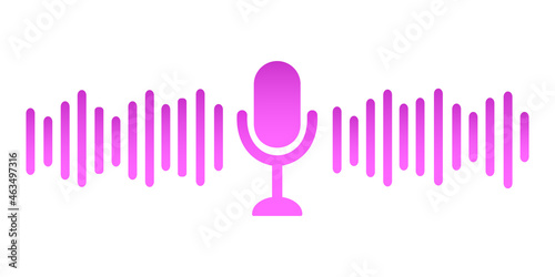 Radio microphone and sound wave. Podcast, voice record, online concert concept icon isolated on white background. Vector illustration.