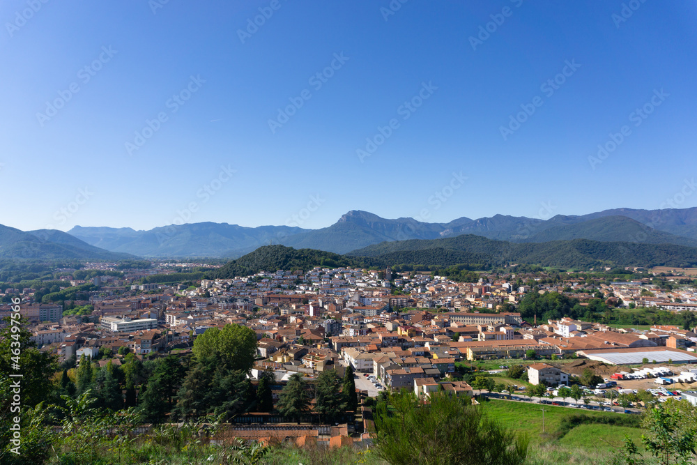 Landscape of the town of Olot from the top of the Montsacopa volcano