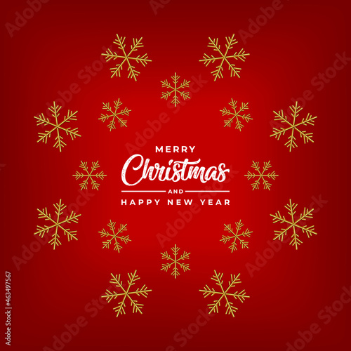 Christmas and new year banner with sparkling golden snowflakes on red background