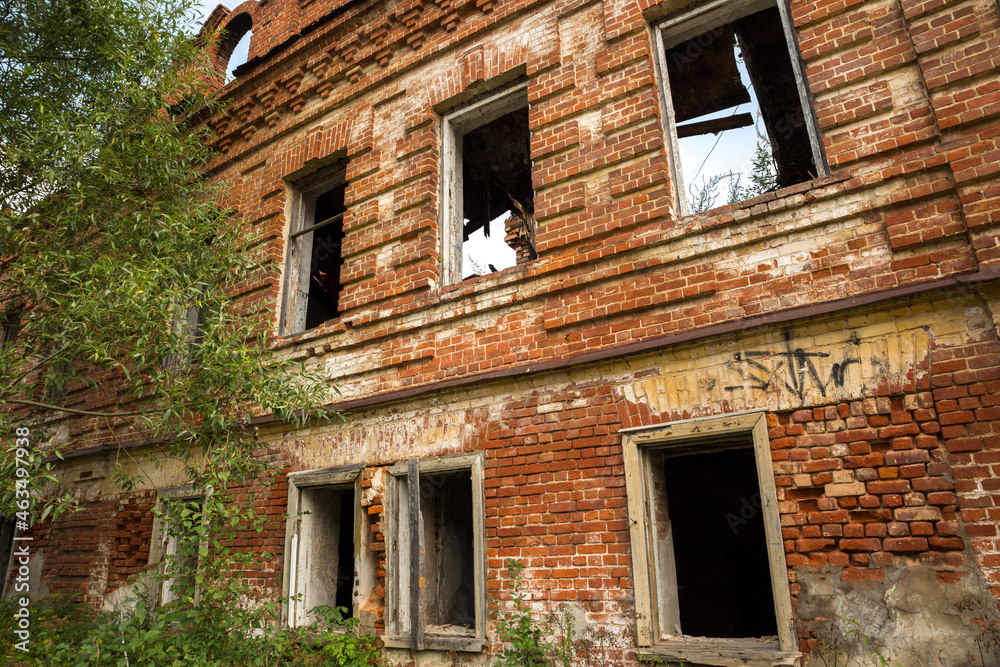 Old ruined brick house. Russia