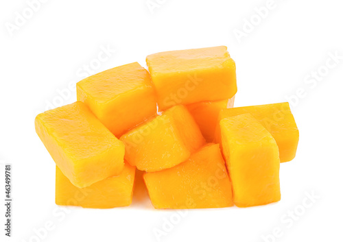 Sliced of mango isolated on white background.