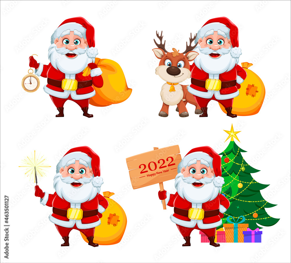 Cheerful Santa Claus, set of four poses
