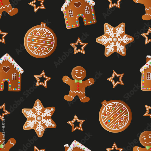 Christmas seamless pattern with gingerbread cookies. texture with christmas cookies