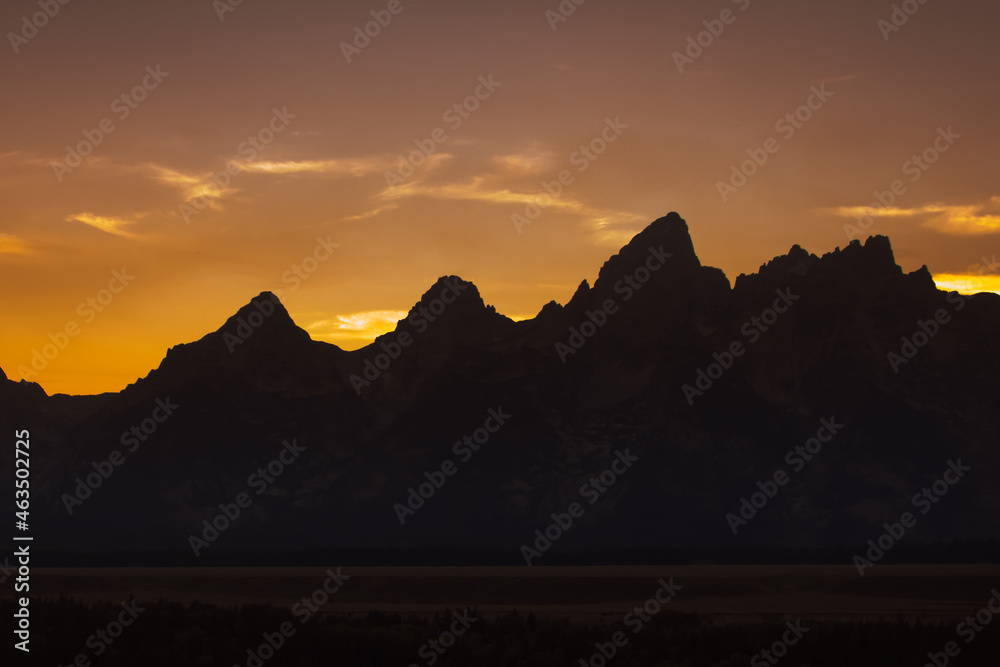 Mountain view of Grand Teton National Park at sunset