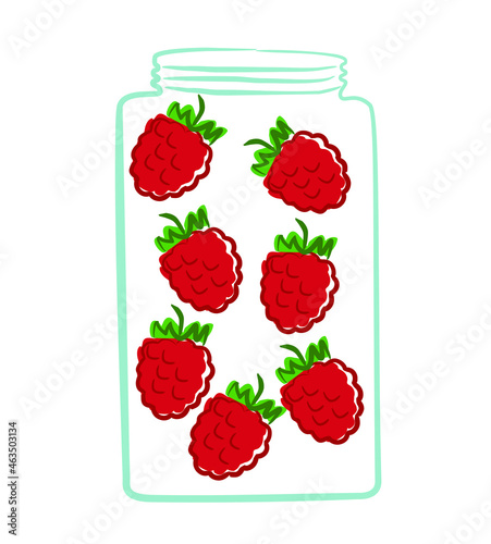cherry jam in a glass jar on a white background doodle