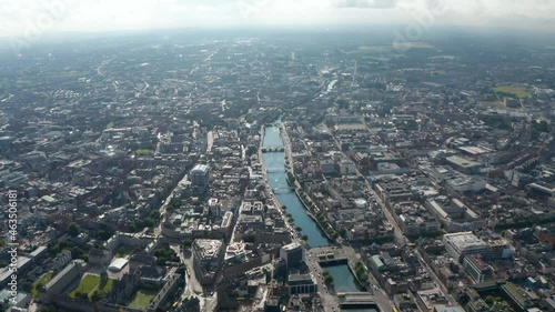 Wallpaper Mural Aerial footage of city divided by river. Several bridges spanning Liffey river and connecting banks. Dublin, Ireland Torontodigital.ca