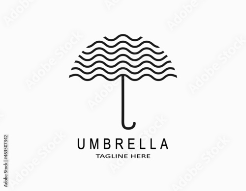 Aesthetic umbrella logo icon with wavy stripes pattern. Simple luxury design with black and white. Design vector illustration for company,  insurance, hotel.