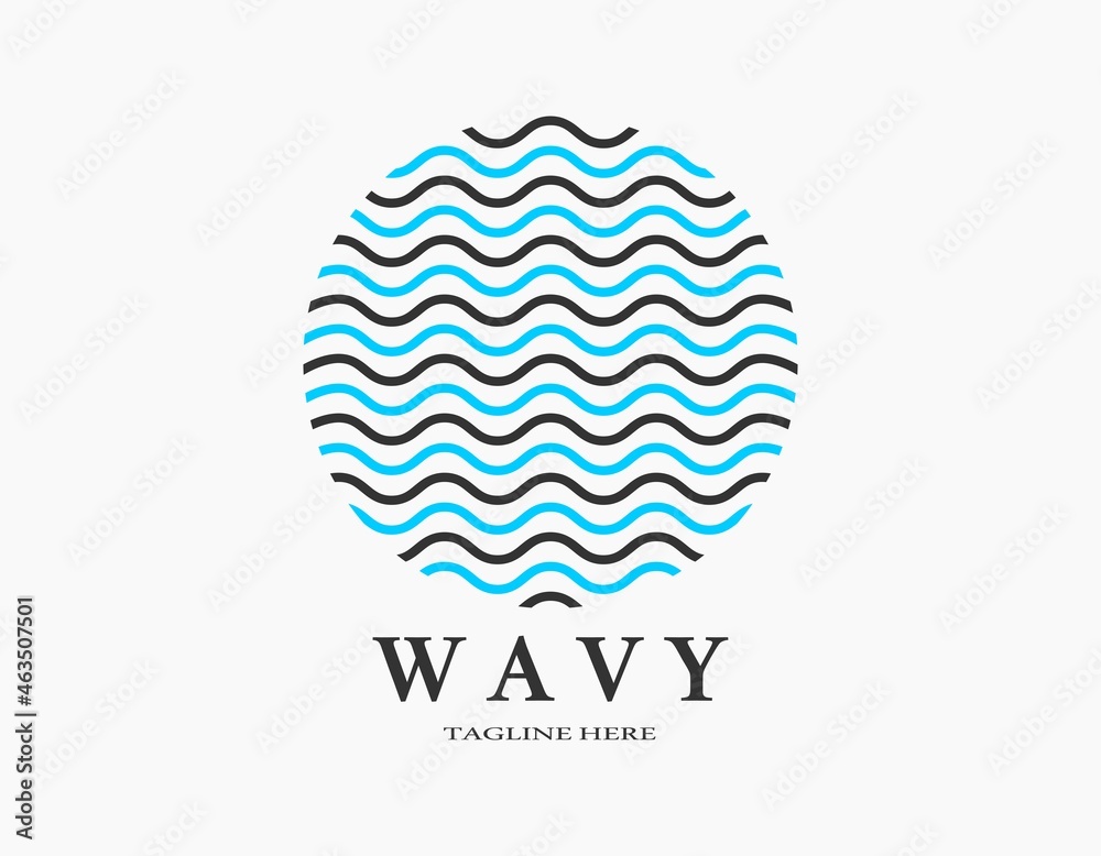 Wavy logo template. Circular colorful line art design with blue and black. Simple vector round icon of water, ocean, marble, or ball. Wavy logo template. Circular colorful line art design with blue and black. Simple vector round icon of water, ocean, marble, or ball.