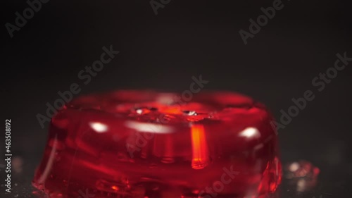 red gelatine jelly falling slow motion